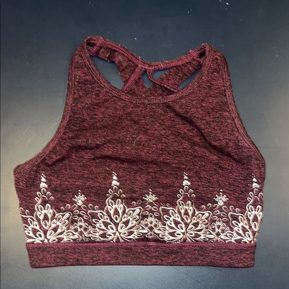 GAIAM Red and White Sports Bra with Floral Lace